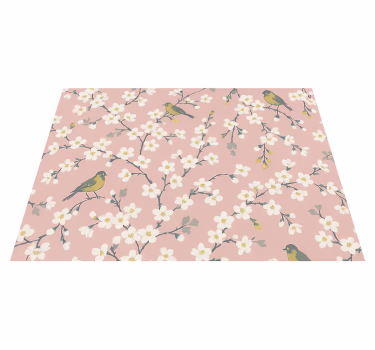Vinylmatta natur pink orchard birds - Tenstickers