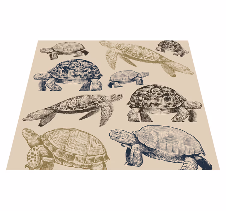 Vinylmatta djur sköldpaddor beige bakgrund - Tenstickers