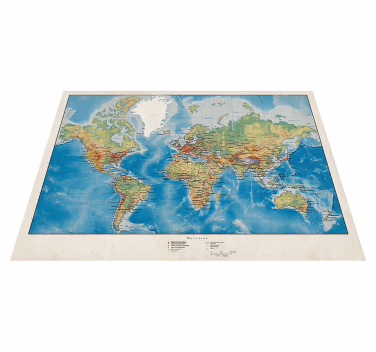Vinylmatta världskarta mercator - Tenstickers