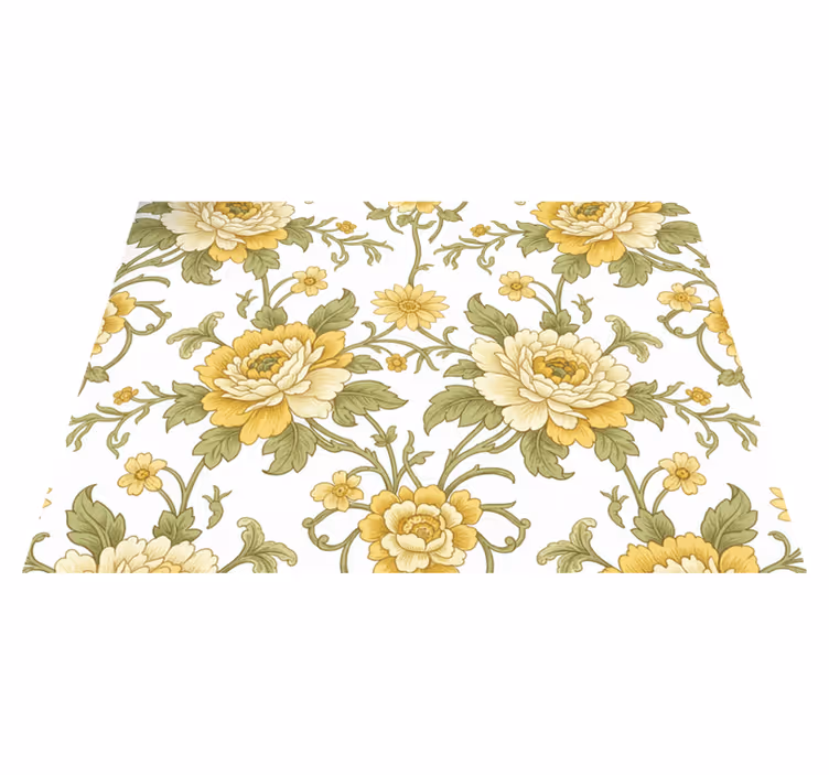 Vinylmatta årgång blommor i gult vintage design - Tenstickers