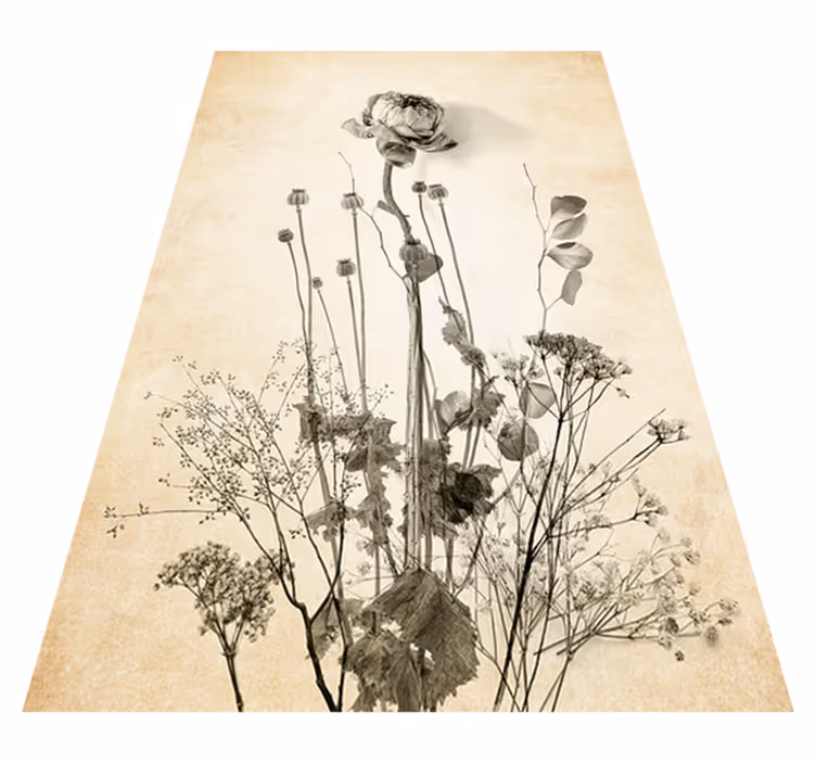 Vinylmatta blommor och växter bukett av blommor beige - Tenstickers