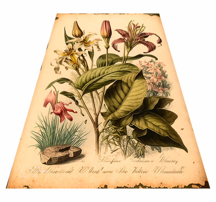 Vinylmatta blommor och växter vintage botanisk tryck - Tenstickers