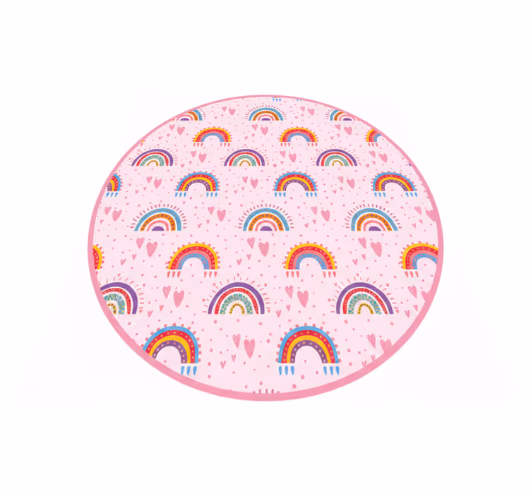 Vinylmatta barn rosa prickar och färgglada regnbågar - Tenstickers
