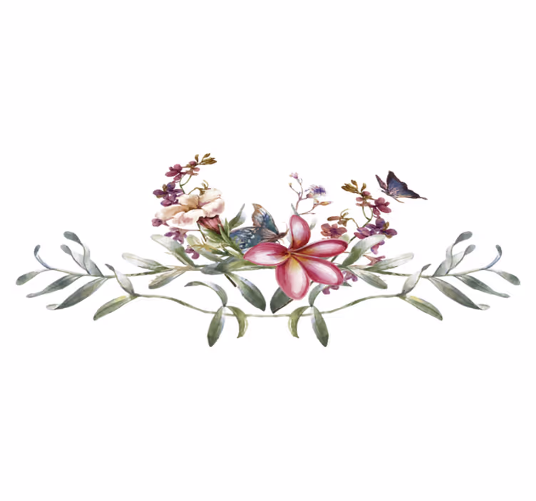 Vinylmatta foajé akvarell fjäril och blommor - Tenstickers
