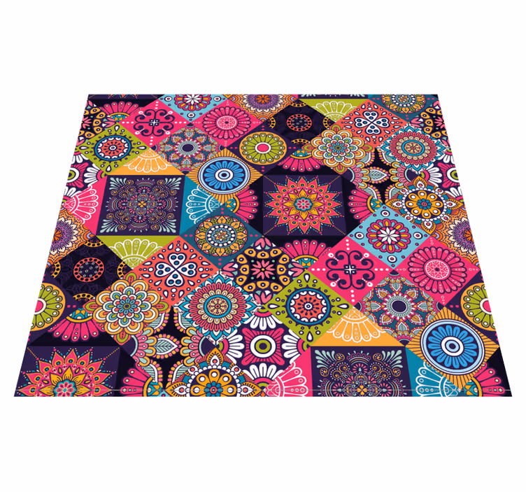 Vinylmatta vardagsrum mörka mandala plattor - Tenstickers