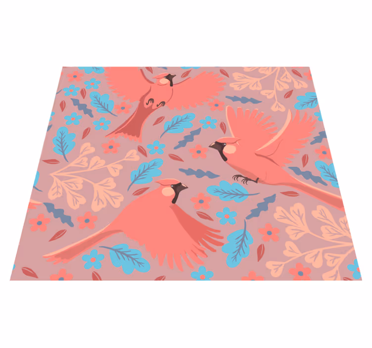 Vinylmatta vardagsrum med fåglar på gren och rosa bakgrund - Tenstickers