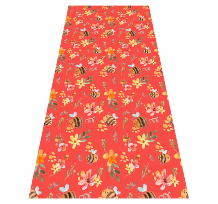 Vinylmatta vardagsrum retro bin och blommor - Tenstickers