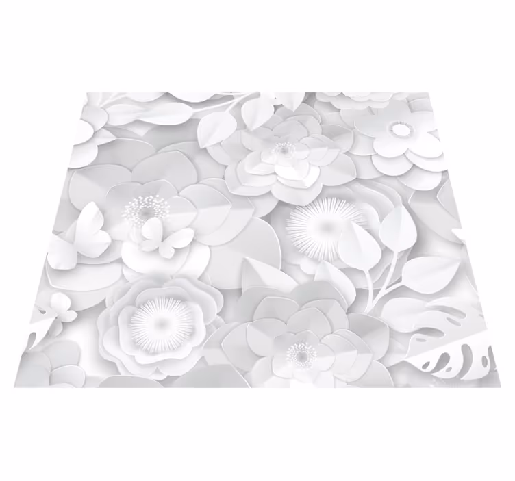 Vinylmatta vit 3d vita blommor - Tenstickers