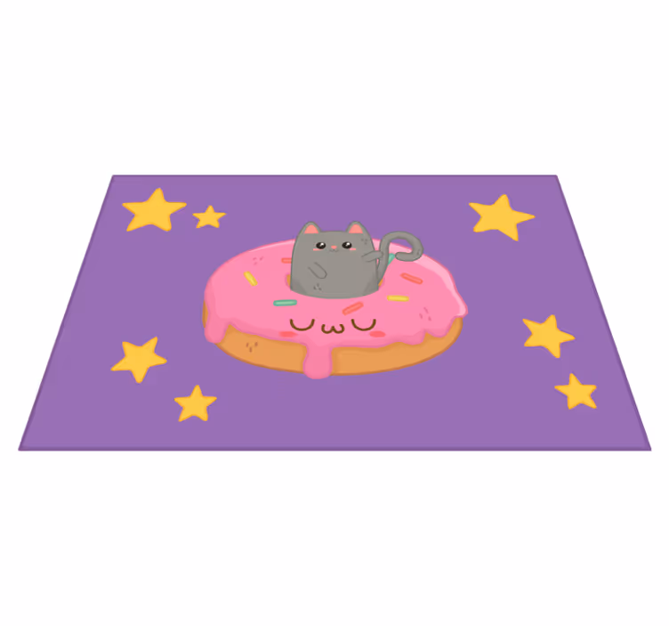 Vinylmatta lila katt och donut - Tenstickers