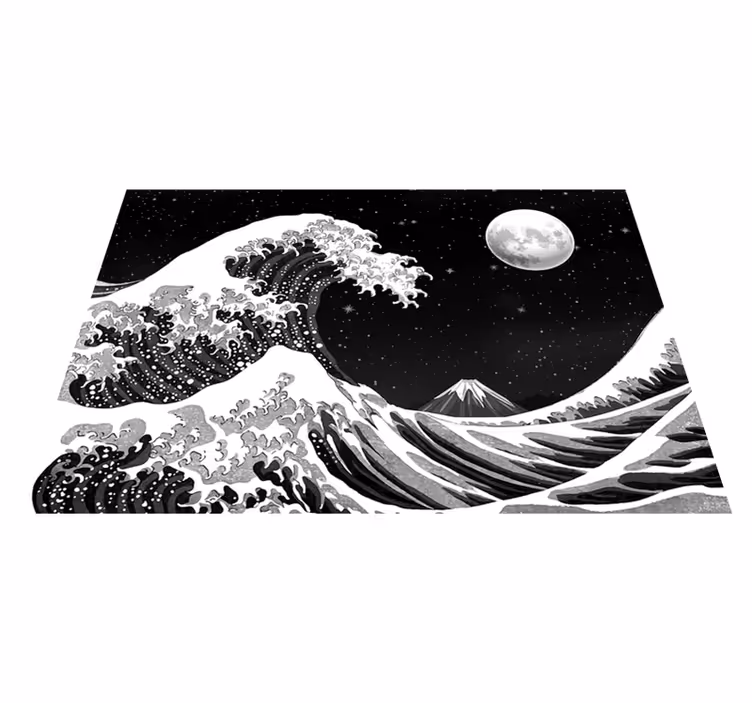 Vinylmatta svart japansk kanagawa våg på natten - Tenstickers