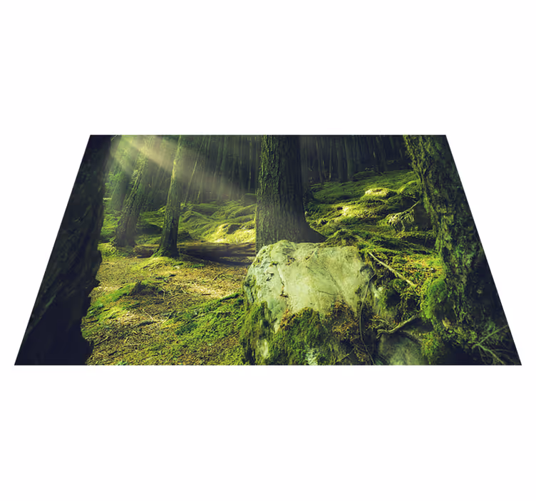 Vinylmatta grön natursten med mossa i skogen - Tenstickers