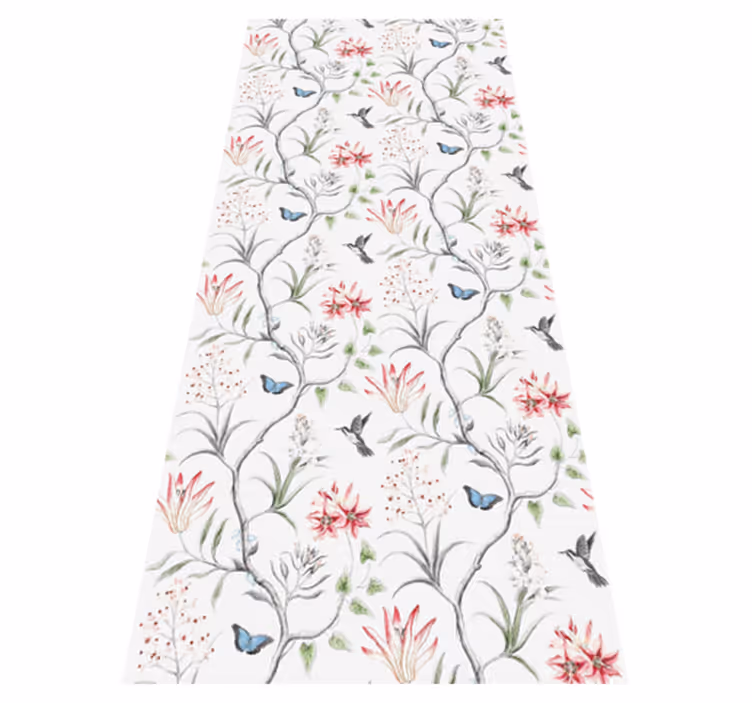 Vinylmatta balkong fågel och fjäril blommor gren - Tenstickers