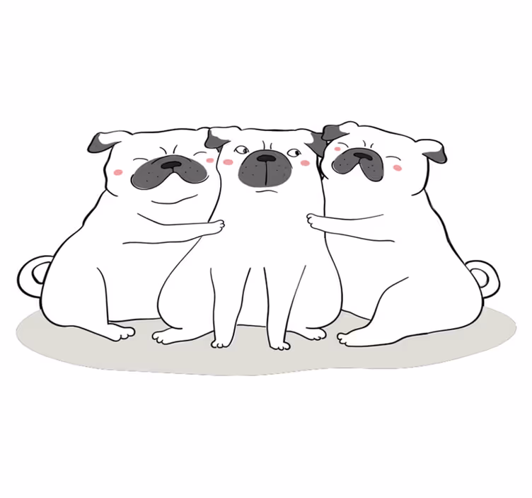 3 vänliga mops djur vinyl matta - Tenstickers