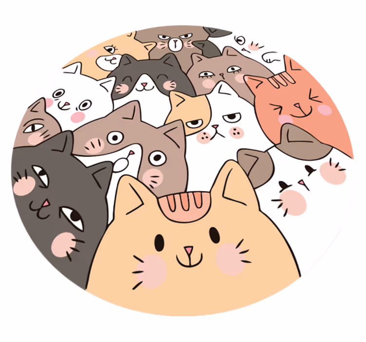 Fantastiska runda katter barn vinyl matta - Tenstickers