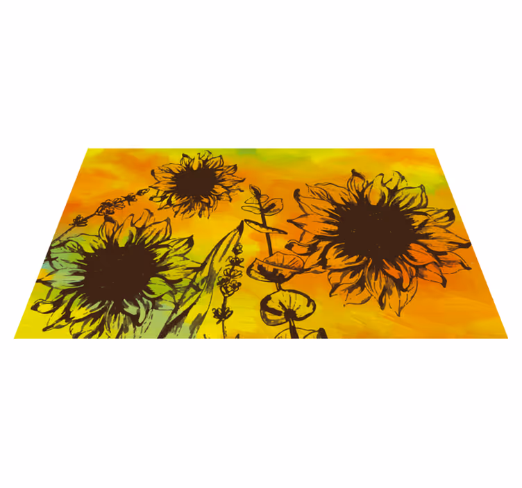 Solros skiss Vinylmatta blommor och växter - Tenstickers