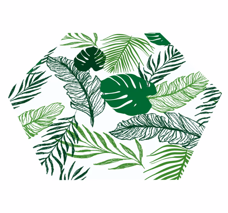 Tropiskt blad hexagon Vinylmatta blommor och växter - Tenstickers