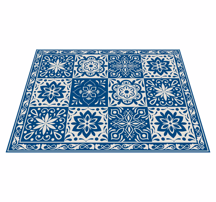 Blommor blå kakel mat vinyl kök matta - Tenstickers