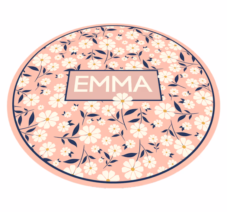 Personlig blommig cirkel Vinylmatta namn - Tenstickers