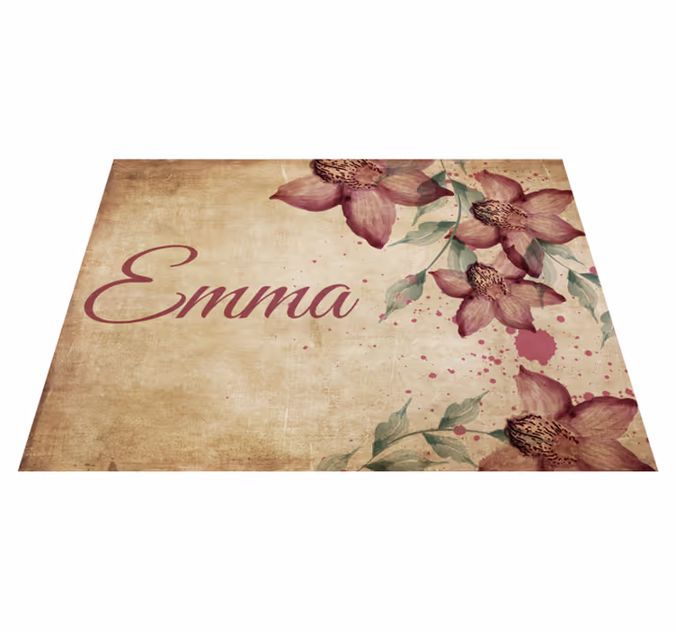Vintage florid orchid vinyl matta med namn - Tenstickers