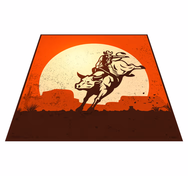 Cowboy ridning på en tjur vintage vinyl mattor - Tenstickers