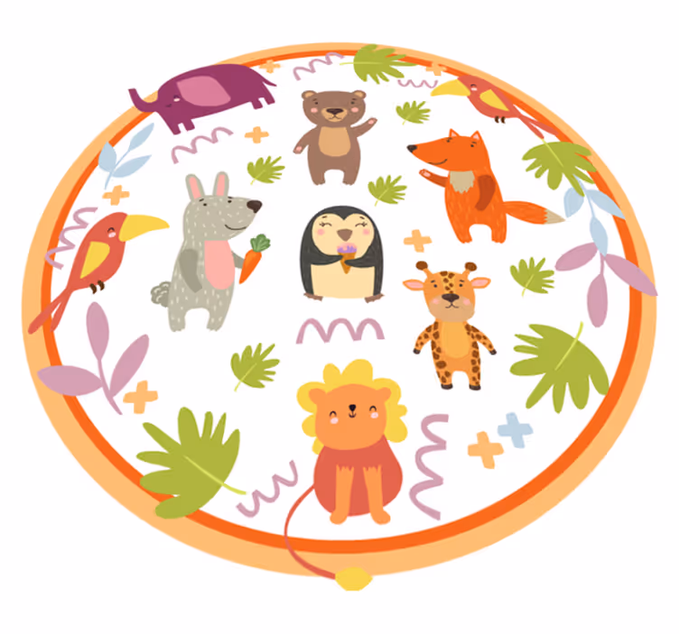 Söt tecknad zoo djur matta - Tenstickers