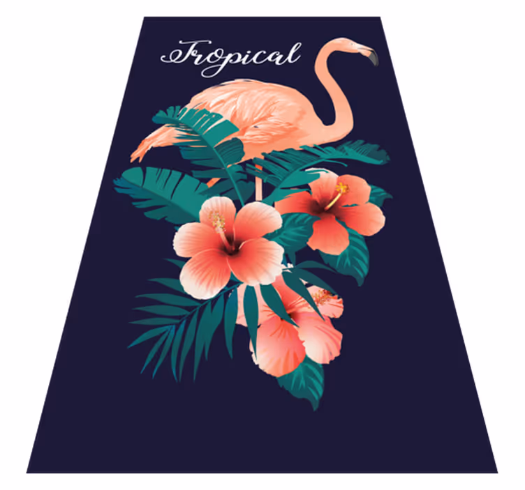 Tropisk flamingo svart djurmatta - Tenstickers
