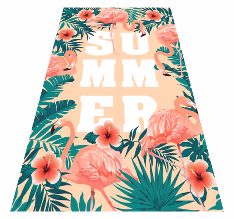 Sommartext flamingor blommor anpassad matta - Tenstickers