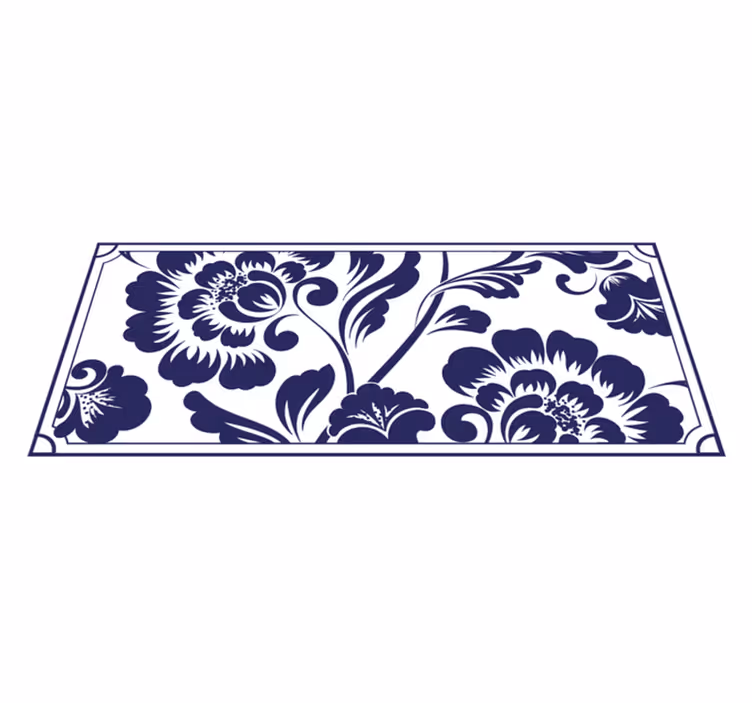 Marinblå blommönster Vinylmatta blommor och växter - Tenstickers