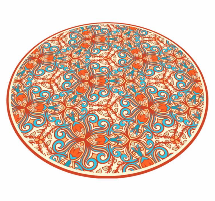 Blå och orange ornament kakel matta - Tenstickers
