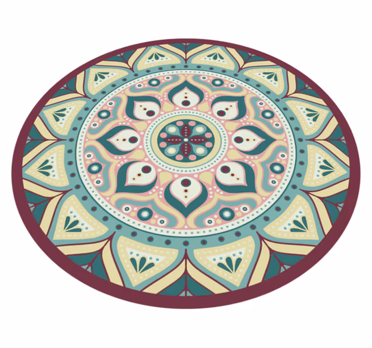 Rund vinylmatta mandala flerfärgad - Tenstickers