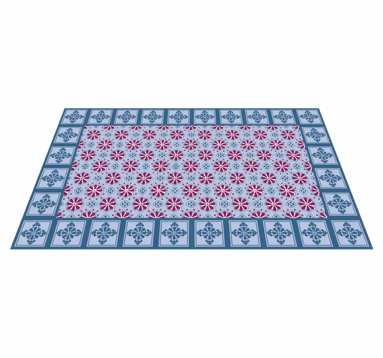 Blå och rosa kakel kök vinyl matta - Tenstickers