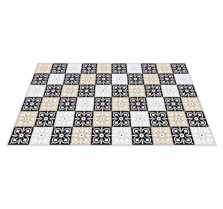 Svartvit och beige kakel vinylmatta - Tenstickers