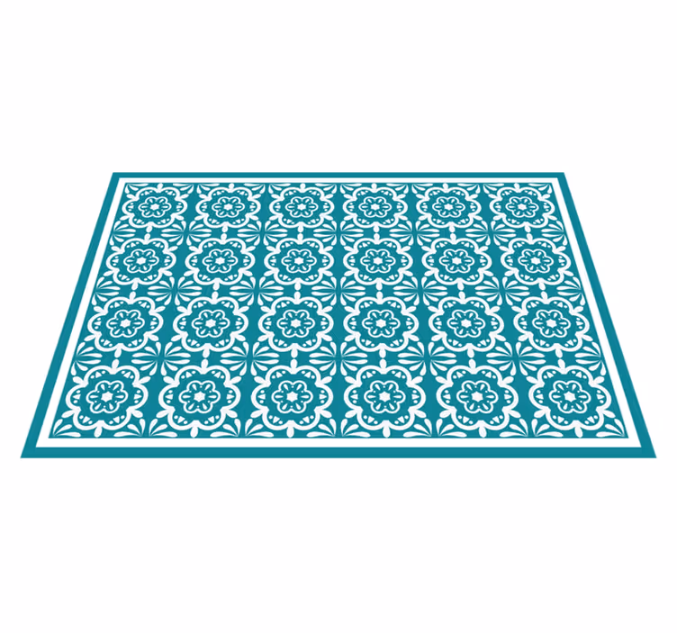 Blå blommor kakel vinyl matta - Tenstickers