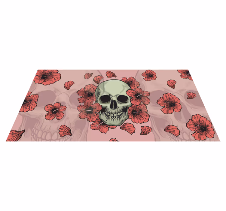 Skalle med handdrawn blommor halloween mattor - Tenstickers