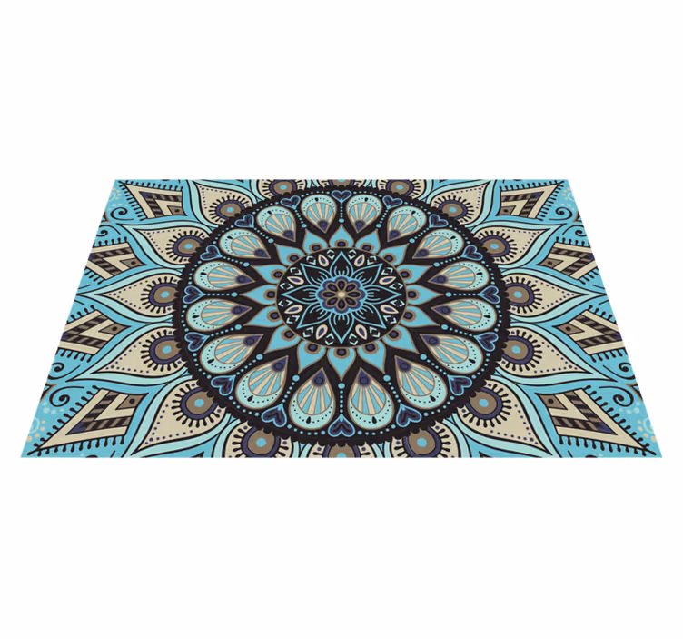 Etnisk svart och blå mandala vinylmatta - Tenstickers