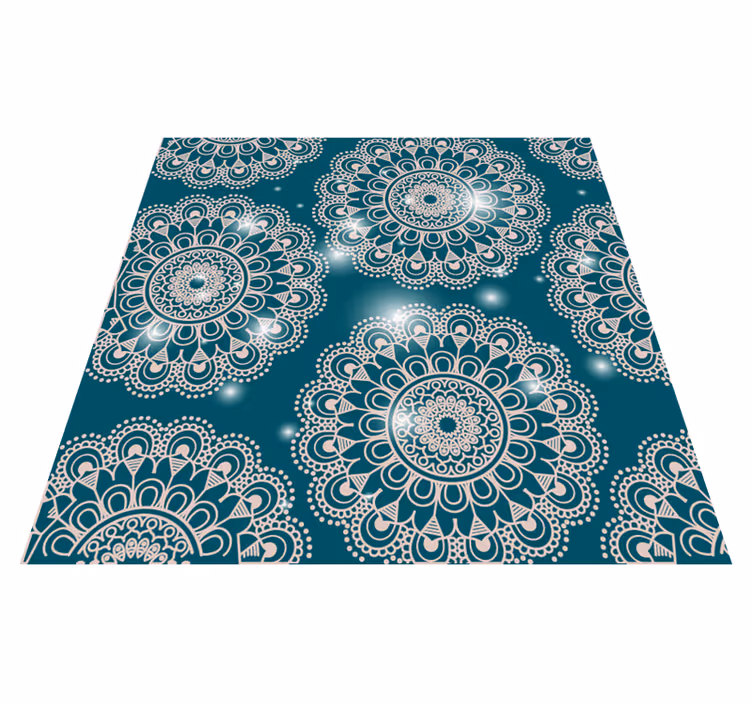 Blommig blått ljus mandala vinylmatta - Tenstickers
