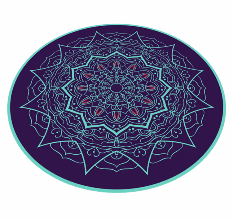Blå och lila blommig mandala vinylmatta - Tenstickers