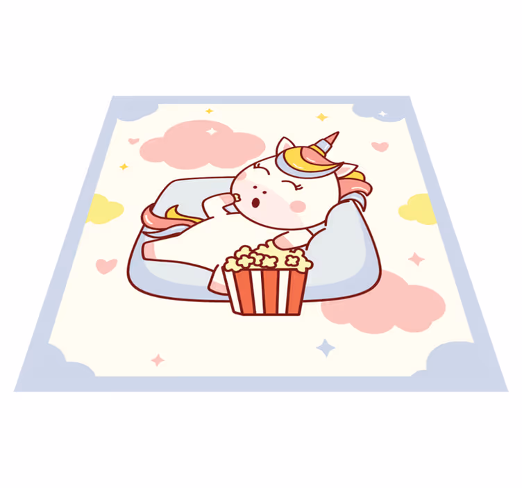 Söt enhörning som äter popcorn vinylmatta - Tenstickers