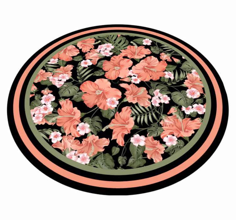 Blommigt cirkulärt motiv Vinylmatta blommor och växter - Tenstickers