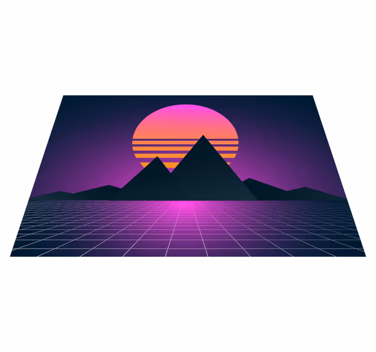 Retro solnedgångsgeometri Vinylmatta årgång - Tenstickers