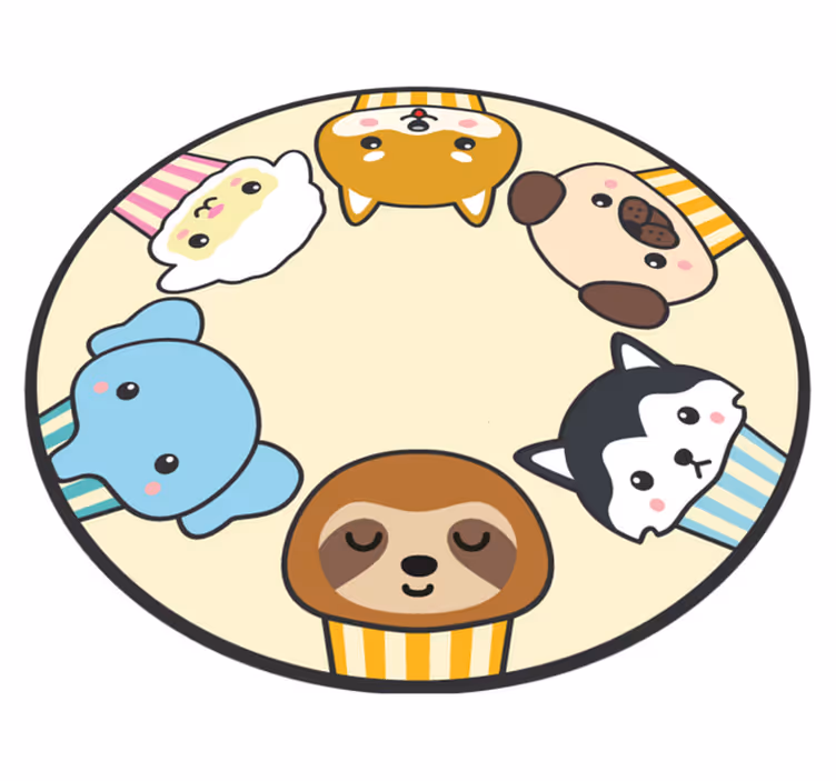 Anime djur cirkel djur matta - Tenstickers