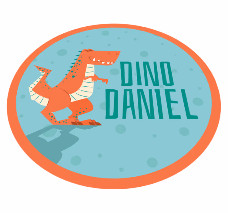 Orange dinosaurie med textnamn personlig matta - Tenstickers