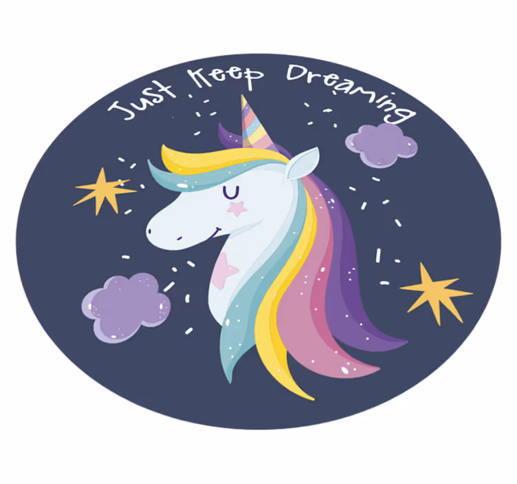 Bara fortsätt drömma med unicorn barn vinyl matta - Tenstickers