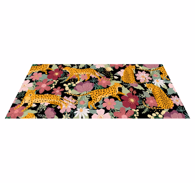 Leopardtryck blommor djur tryck vinyl matta - Tenstickers