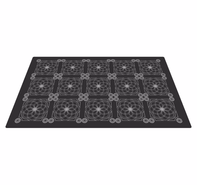 Geometriska blommönster Vinylmatta svart - Tenstickers