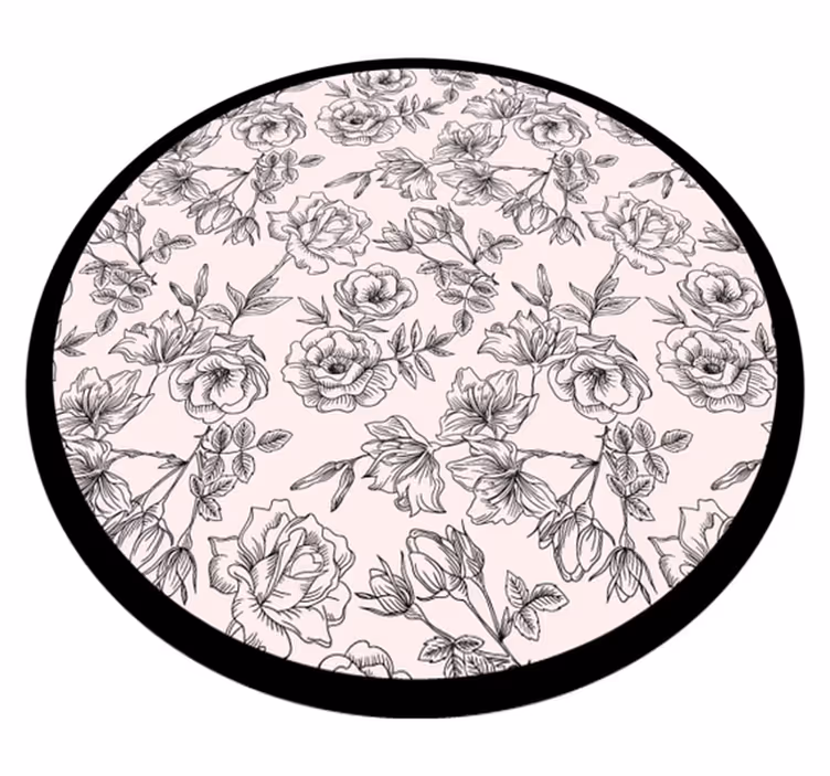 Svart och vit blommig vinylmatta för hemmet - Tenstickers