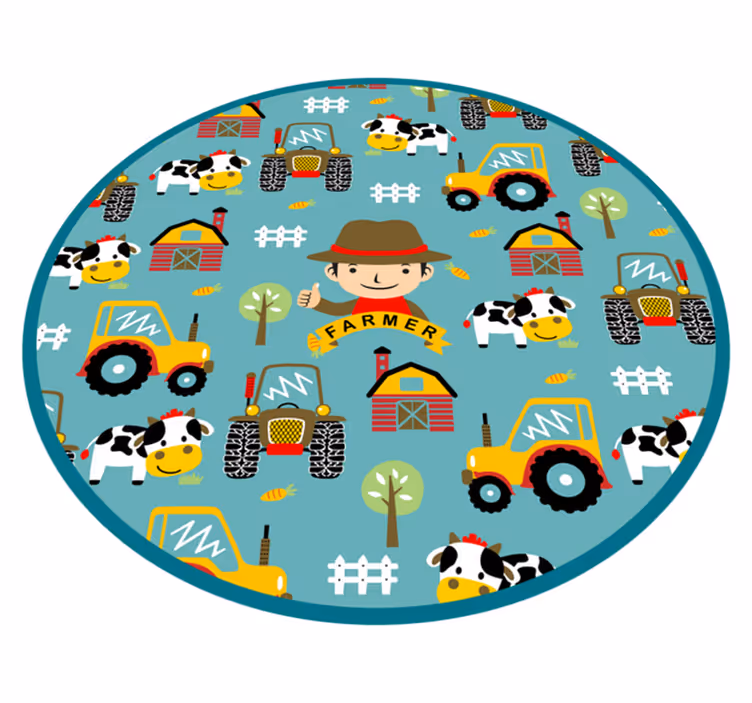 Bonde, djur och traktor cirkel djur matta - Tenstickers