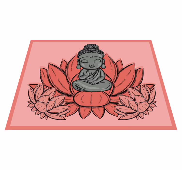 Lotus och tecknad buddha blommig matta - Tenstickers
