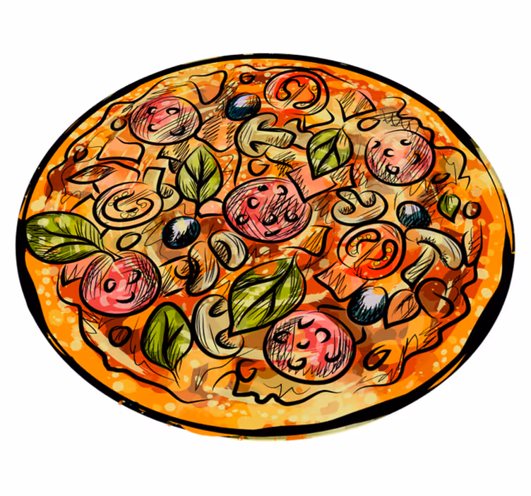 Tecknad pizza kök golvplattor - Tenstickers