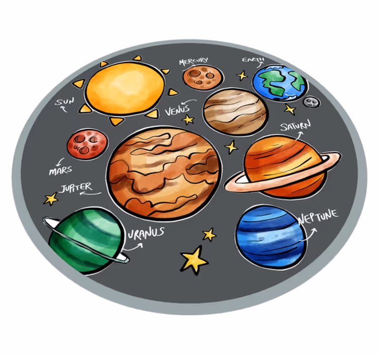Planeter och namn barn vinyl matta - Tenstickers